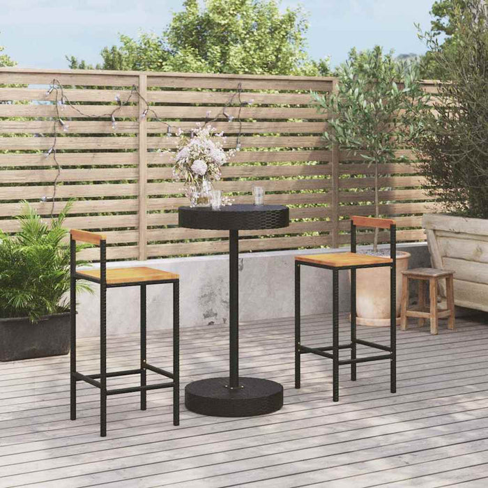 Set bar pentru grădină, 3 piese, negru, poliratan/lemn acacia WALTI