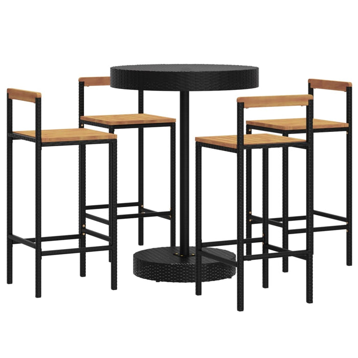 Set bar pentru grădină, 5 piese, negru, poliratan/lemn acacia - WALTI WALTI
