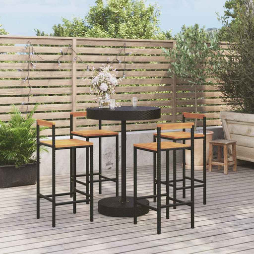 Set bar pentru grădină, 5 piese, negru, poliratan/lemn acacia - WALTI WALTI