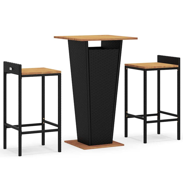 Set bar pentru grădină, 3 piese, negru, poliratan/lemn acacia - WALTI WALTI