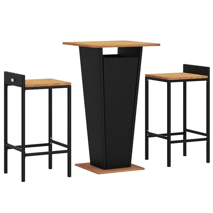 Set bar pentru grădină, 3 piese, negru, poliratan/lemn acacia - WALTI WALTI