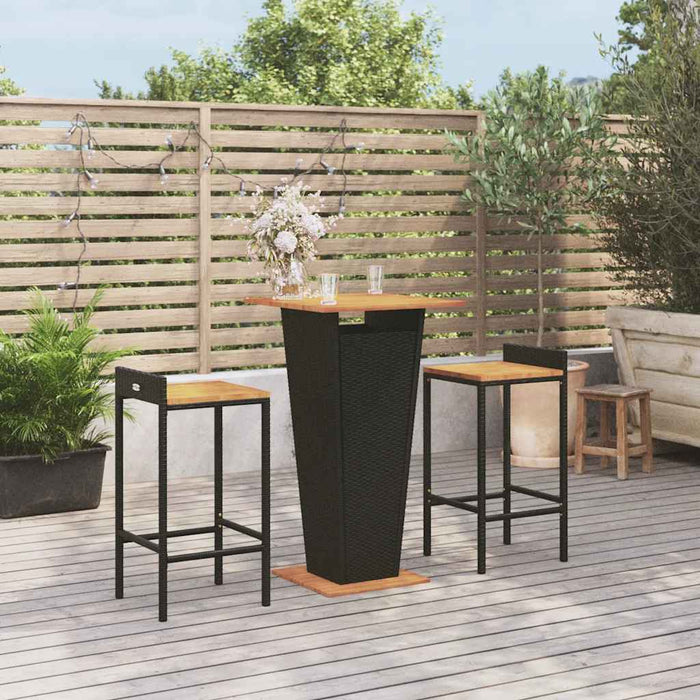 Set bar pentru grădină, 3 piese, negru, poliratan/lemn acacia - WALTI WALTI