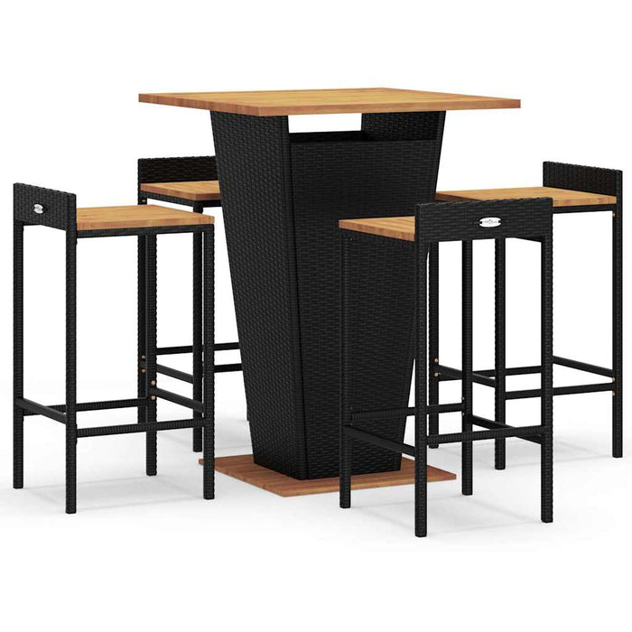 Set bar pentru grădină, 5 piese, negru, poliratan/lemn acacia WALTI