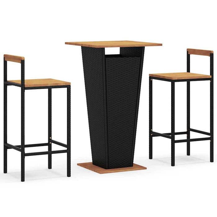 Set bar pentru grădină, 3 piese, negru, poliratan/lemn acacia WALTI