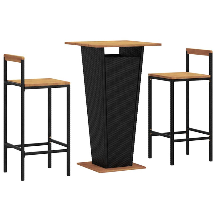 Set bar pentru grădină, 3 piese, negru, poliratan/lemn acacia WALTI