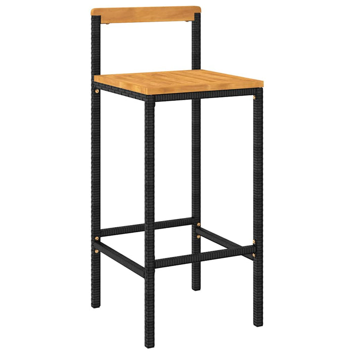 Set bar pentru grădină, 3 piese, negru, poliratan/lemn acacia WALTI