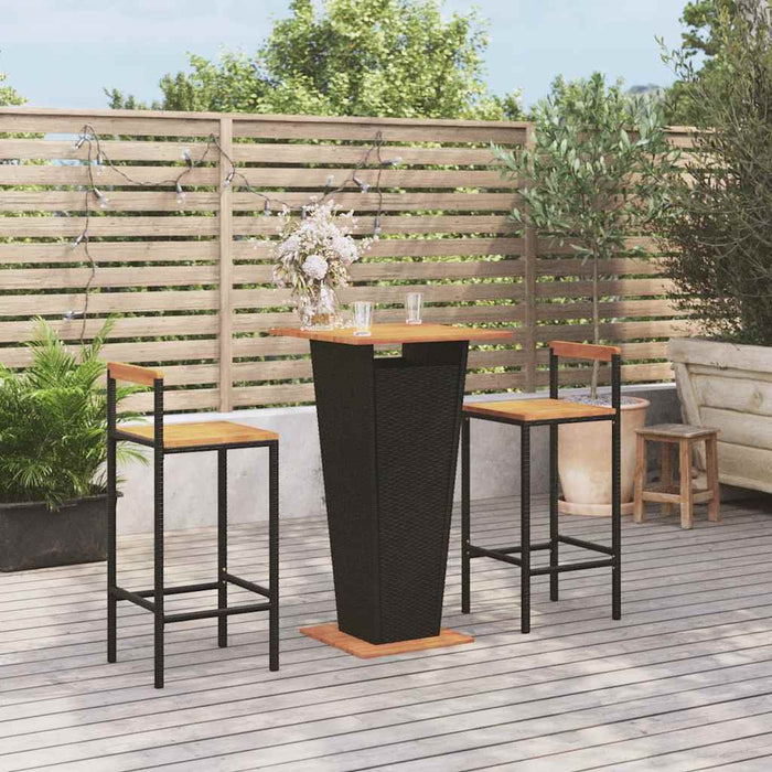 Set bar pentru grădină, 3 piese, negru, poliratan/lemn acacia WALTI