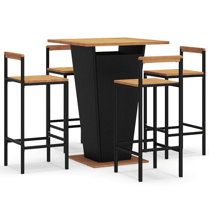 Set bar pentru grădină, 5 piese, negru, poliratan/lemn acacia WALTI