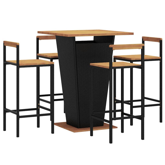Set bar pentru grădină, 5 piese, negru, poliratan/lemn acacia WALTI