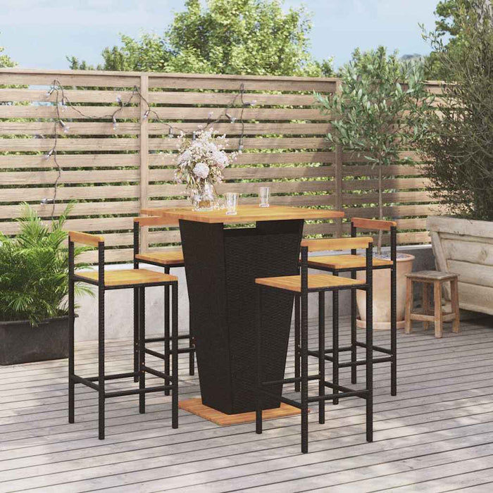 Set bar pentru grădină, 5 piese, negru, poliratan/lemn acacia WALTI