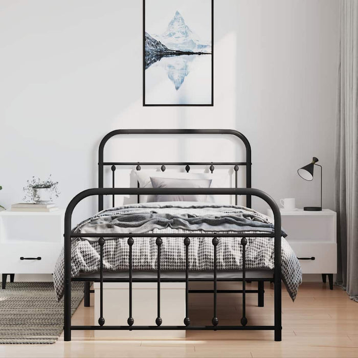 Cadru pat metalic cu tăblii de cap/picioare, negru, 100x190 cm - WALTI WALTI