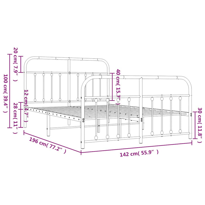 Cadru pat metalic cu tăblie de cap/picioare, negru, 135x190 cm - WALTI WALTI