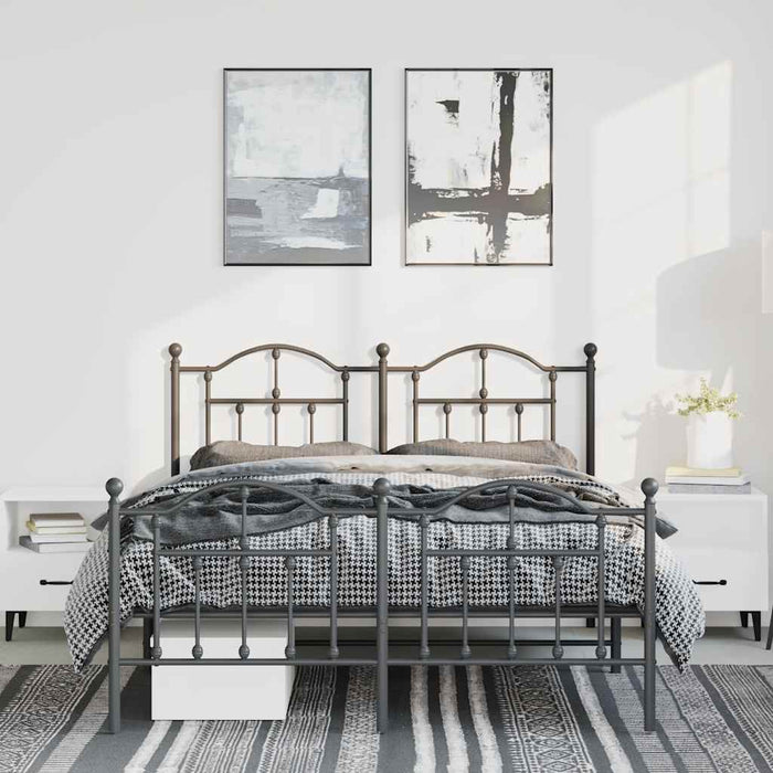 Cadru pat metalic cu tăblie de cap/picioare, negru, 135x190 cm - WALTI WALTI