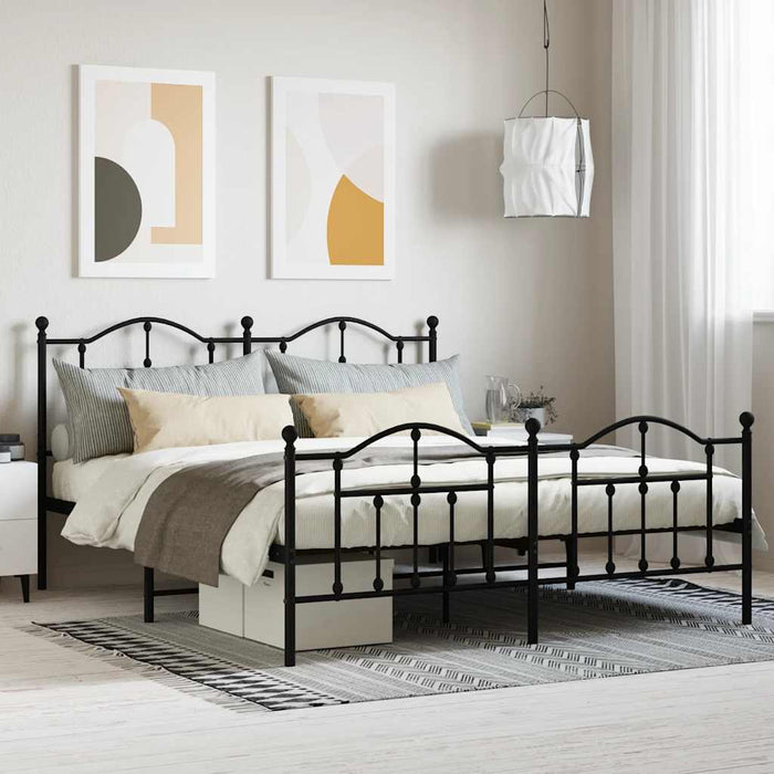 Cadru pat fără saltea, cu tăblie picioare negru 160x200cm metal WALTI