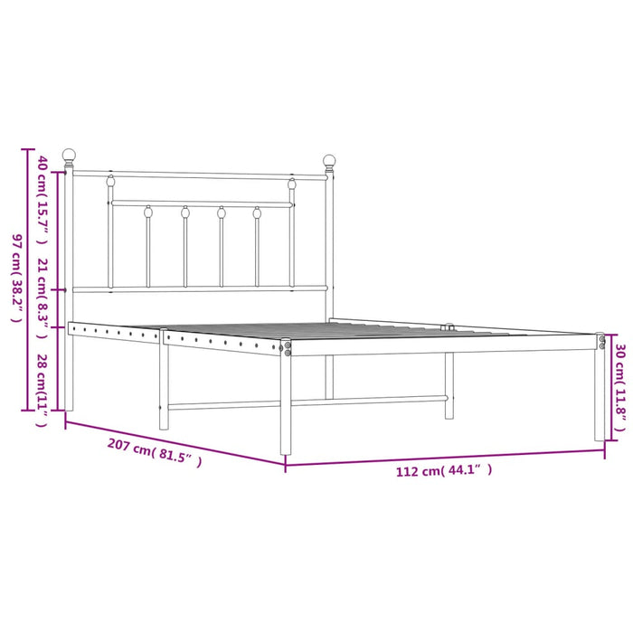 Cadru de pat din metal cu tăblie, negru, 107x203 cm WALTI