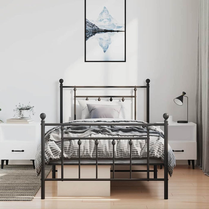 Cadru pat metalic cu tăblii de cap/picioare, negru, 100x190 cm WALTI