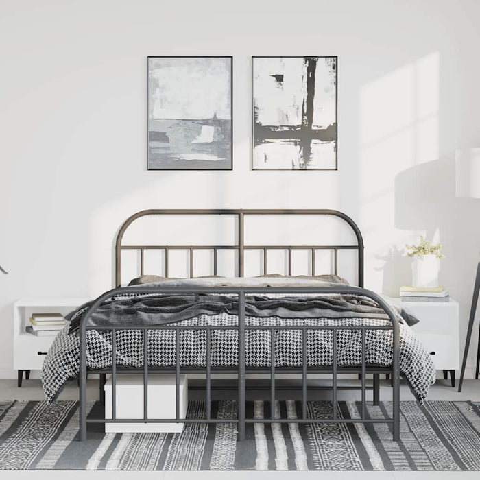 Cadru pat metalic cu tăblie de cap/picioare, negru, 135x190 cm - WALTI WALTI