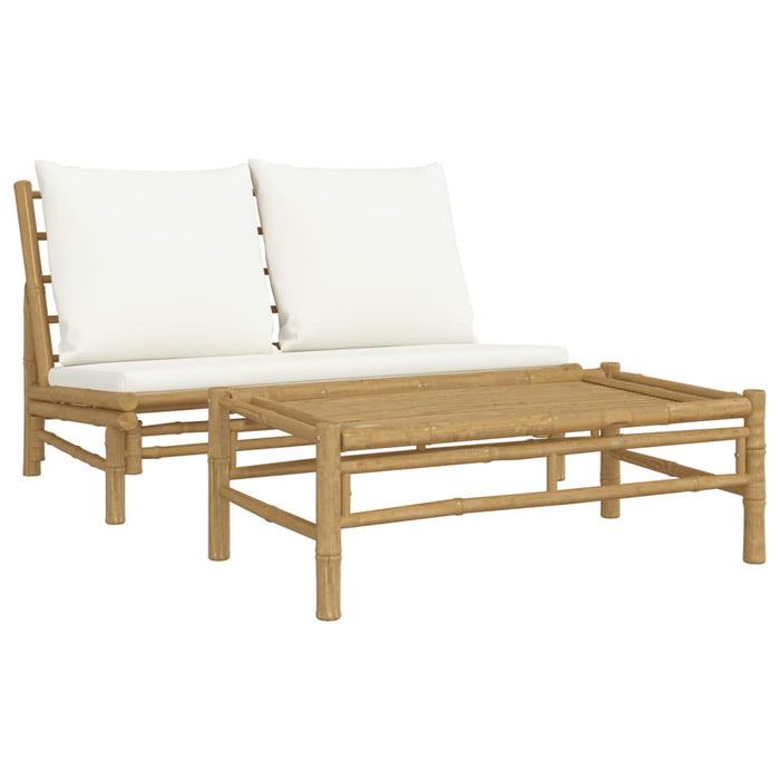 Set mobilier de grădină cu perne alb crem, 2 piese, bambus - WALTI WALTI