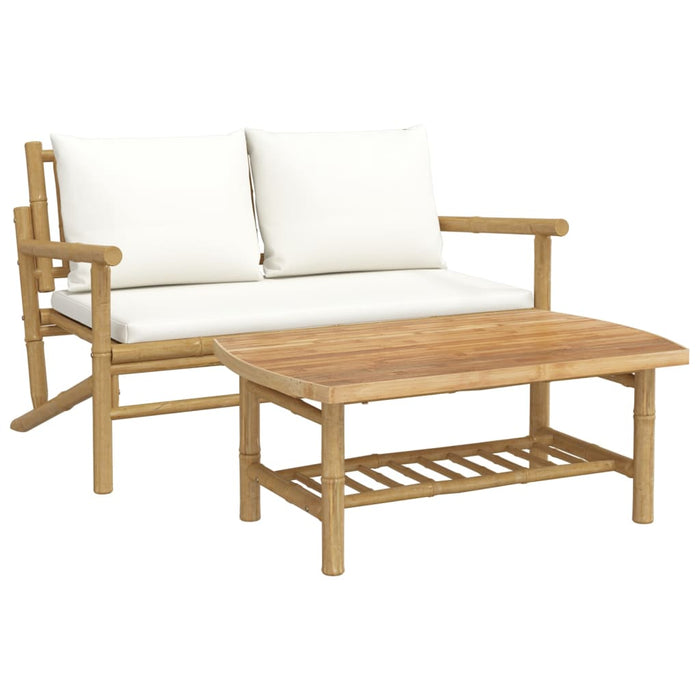 Set mobilier de grădină cu perne alb crem, 2 piese, bambus - WALTI WALTI