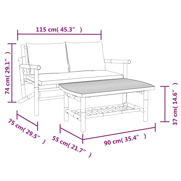 Set mobilier de grădină cu perne alb crem, 2 piese, bambus - WALTI WALTI