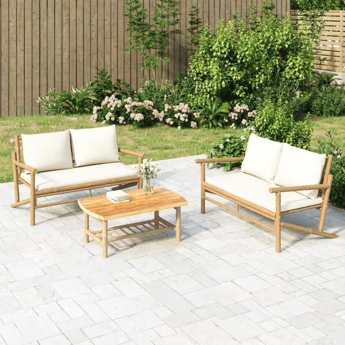Set mobilier de grădină cu perne alb crem, 2 piese, bambus - WALTI WALTI