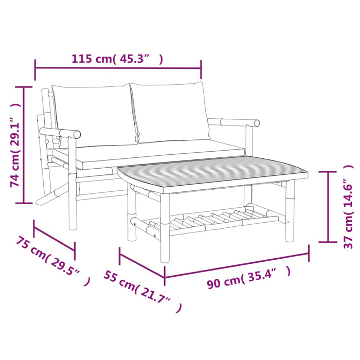 Set mobilier de grădină cu perne gri închis, 2 piese, bambus - WALTI WALTI