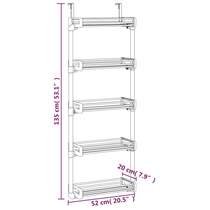 Organizator pentru ușă cu 5 rafturi 52x20x135 cm aluminiu - WALTI WALTI