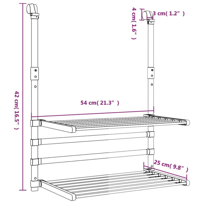 Suport de uscare pentru balcon, 54x25x42 cm, aluminiu - WALTI WALTI
