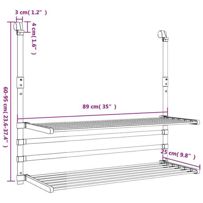 Suport de uscare pentru balcon 89x25x(60-95) cm aluminiu - WALTI WALTI