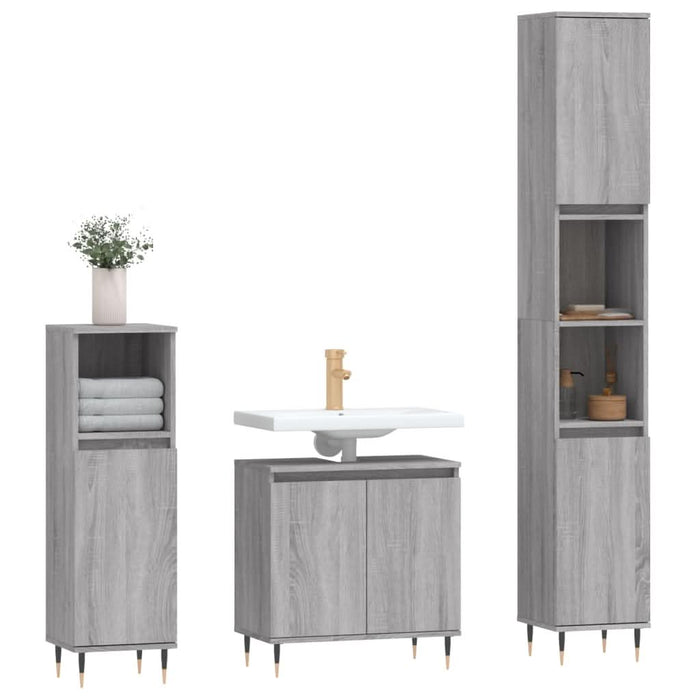 Set dulapuri de baie, 3 piese, gri sonoma, lemn prelucrat - WALTI WALTI