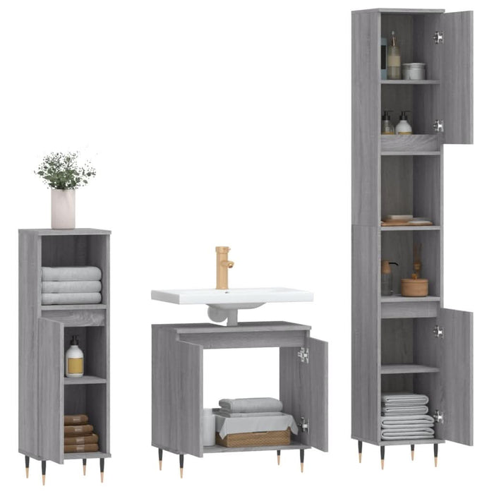 Set dulapuri de baie, 3 piese, gri sonoma, lemn prelucrat - WALTI WALTI