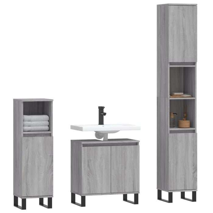 Set dulapuri de baie, 3 piese, gri sonoma, lemn prelucrat - WALTI WALTI