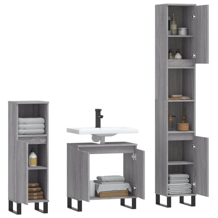 Set dulapuri de baie, 3 piese, gri sonoma, lemn prelucrat - WALTI WALTI