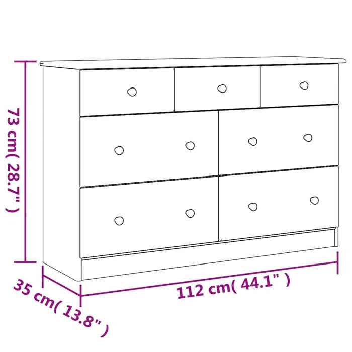 Comodă cu sertare ALTA, alb, 112x35x73 cm, lemn masiv de pin - WALTI WALTI