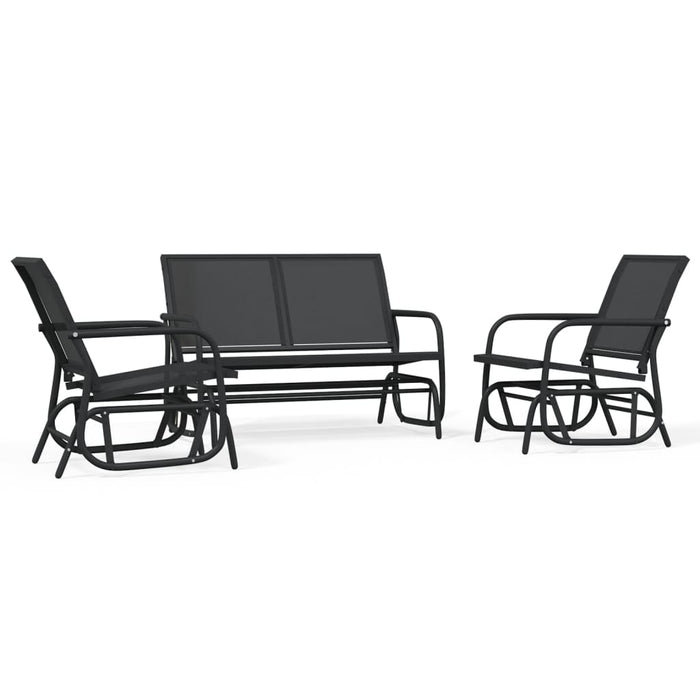 Set mobilier grădină planor, 3 piese, negru, textilenă și oțel - WALTI WALTI