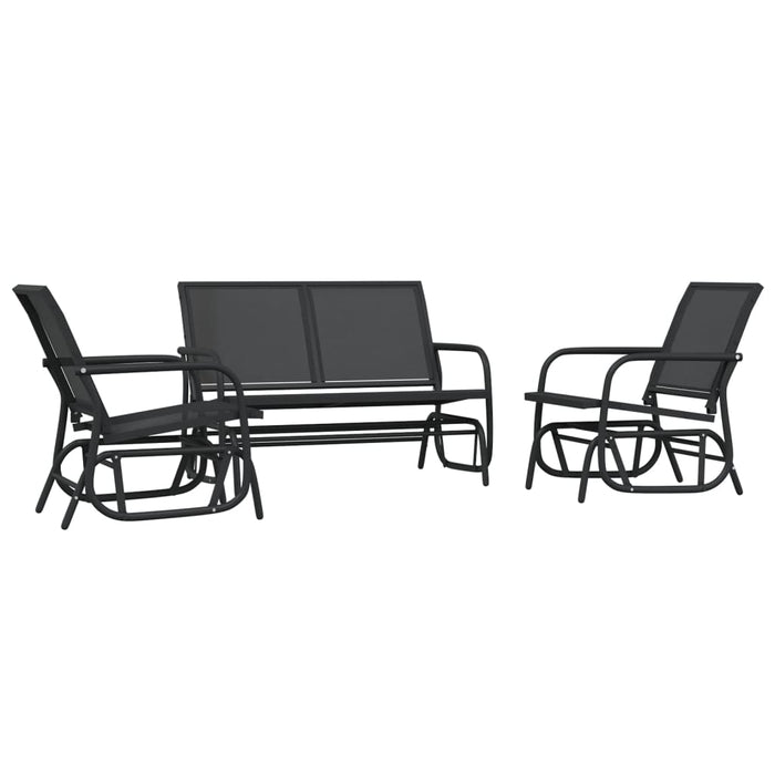 Set mobilier grădină planor, 3 piese, negru, textilenă și oțel - WALTI WALTI