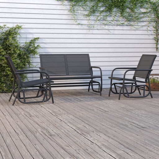 Set mobilier grădină planor, 3 piese, negru, textilenă și oțel - WALTI WALTI