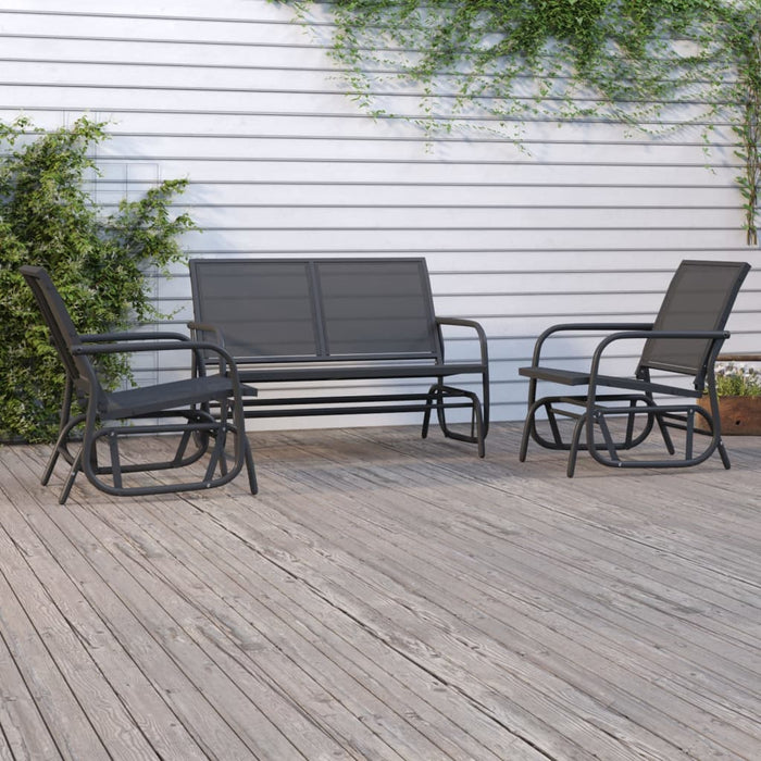 Set mobilier grădină planor, 3 piese, negru, textilenă și oțel - WALTI WALTI