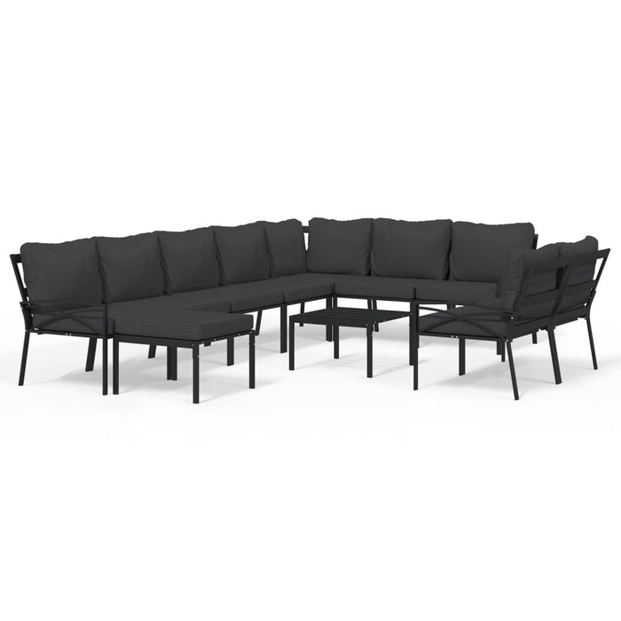 Set mobilier de grădină cu perne gri, 11 piese, oțel WALTI