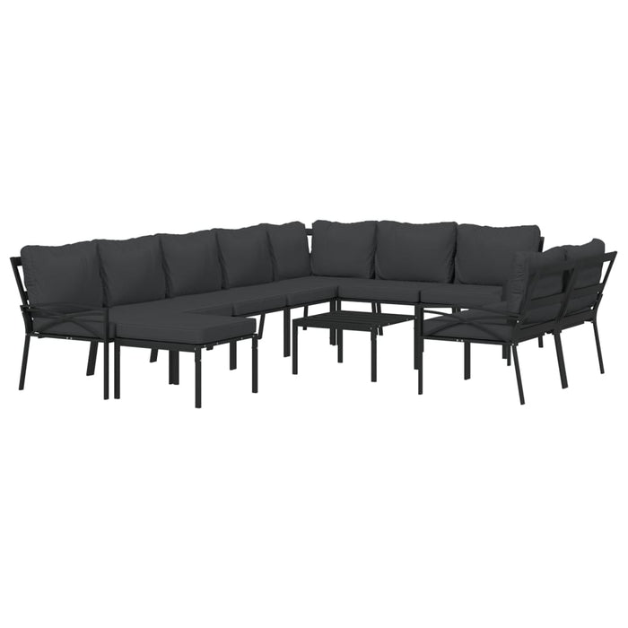Set mobilier de grădină cu perne gri, 11 piese, oțel WALTI