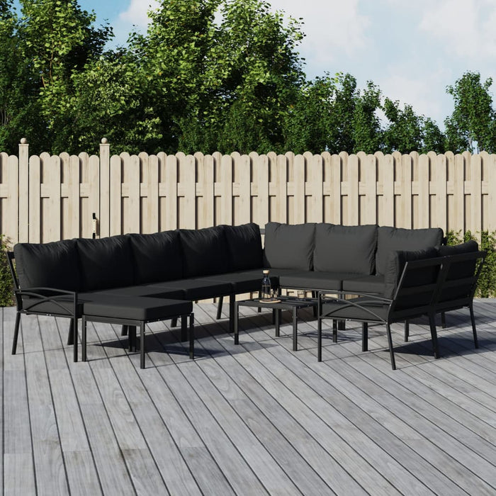 Set mobilier de grădină cu perne gri, 11 piese, oțel WALTI