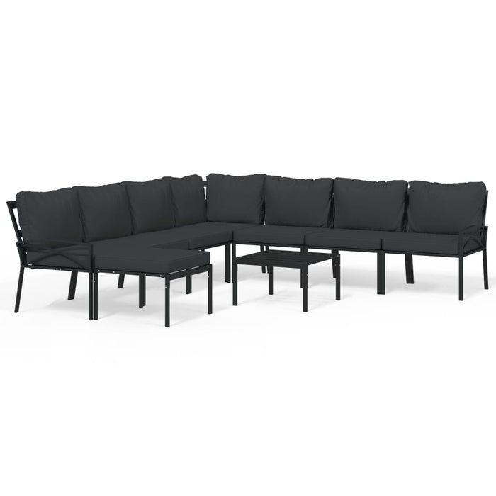Set mobilier de grădină cu perne gri, 9 piese, oțel WALTI