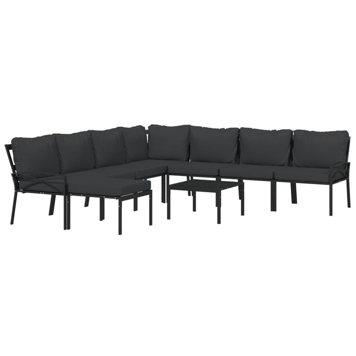 Set mobilier de grădină cu perne gri, 9 piese, oțel WALTI