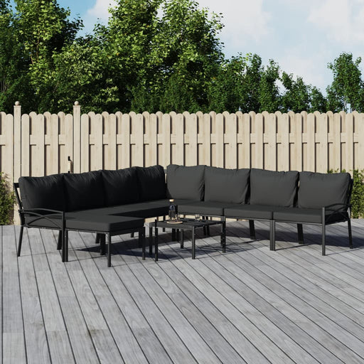 Set mobilier de grădină cu perne gri, 9 piese, oțel - WALTI WALTI