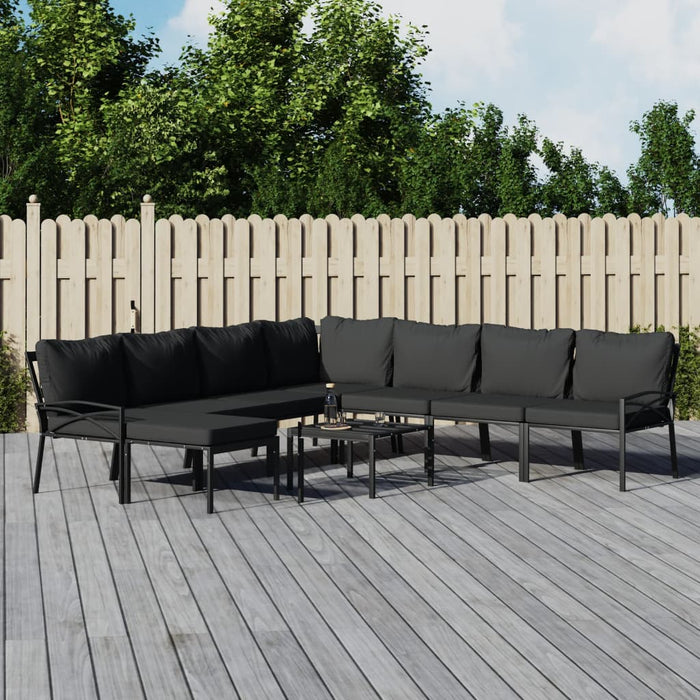 Set mobilier de grădină cu perne gri, 9 piese, oțel WALTI