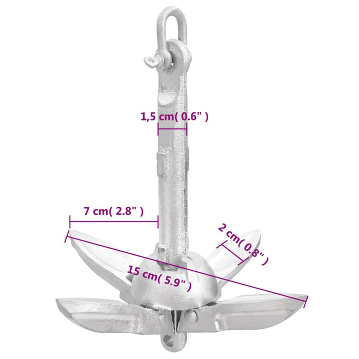 Ancoră pliabilă argintie 0,7 kg, fontă galvanizată la cald WALTI