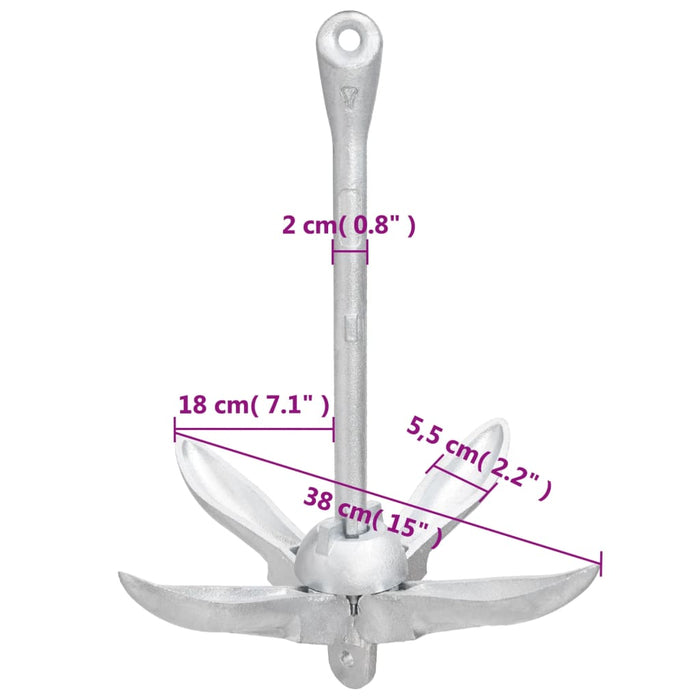 Ancoră pliabilă argintie 4 kg, fontă galvanizată la cald WALTI
