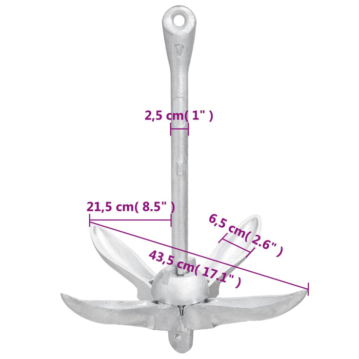 Ancoră pliabilă argintie 6 kg, fontă galvanizată la cald WALTI