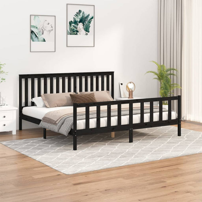 Cadru pat cu tăblie 200x200 cm, negru, lemn masiv de pin - WALTI WALTI