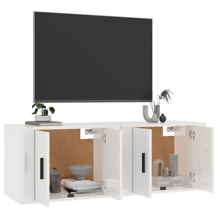 Dulapuri TV montate perete 2 buc. alb extralucios 57x34,5x40 cm WALTI